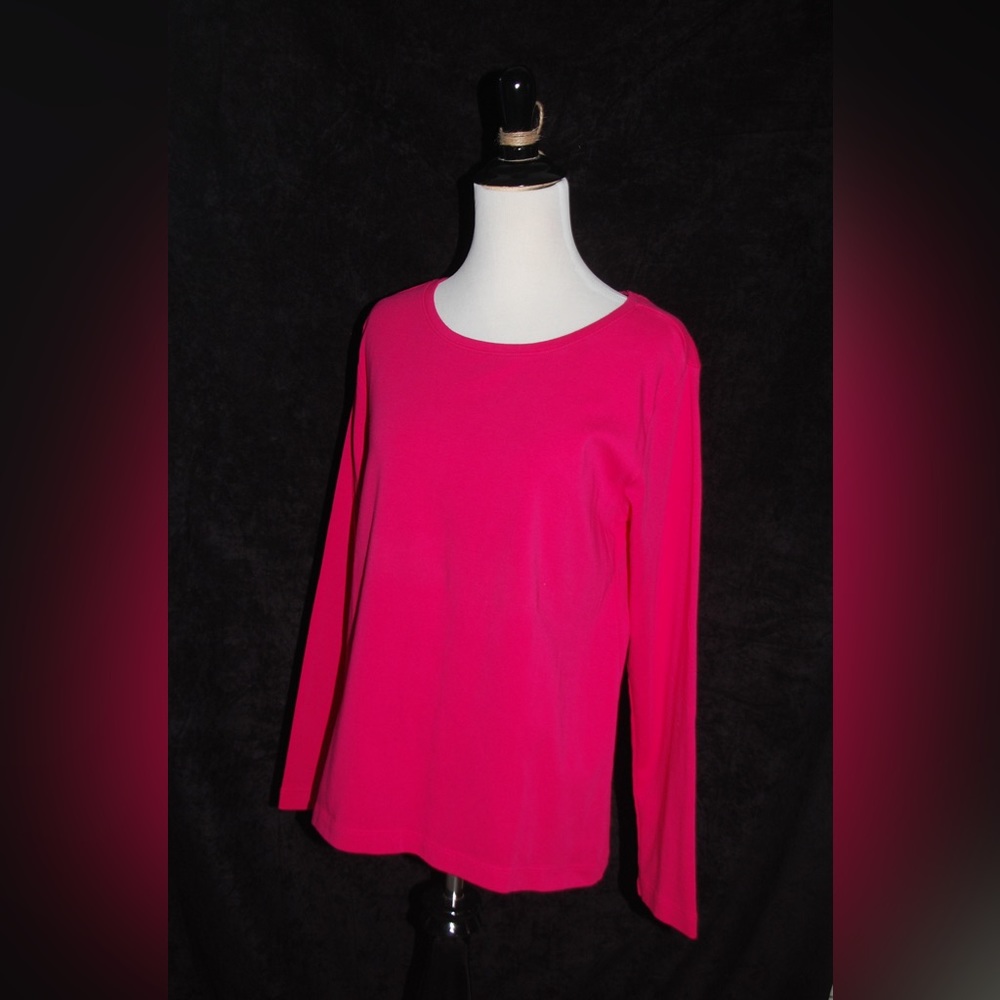 Chico’s long-sleeve dark pink stretch cotton top, Alexia, NWT, size 2